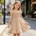 thumbnail image 5 of ZOYOEN Girls Swing Dress- Summer Ruffle Short Sleeve Cute Square Neck Kids Casual Dress Beige Size 6, 5 of 8