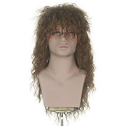 Miss U Hair Men 70s 80s Themed Party Halloween Costume Cosplay Wig Long Black Curly Hair Punk Heavy Metal Rocker Wig (Brown)