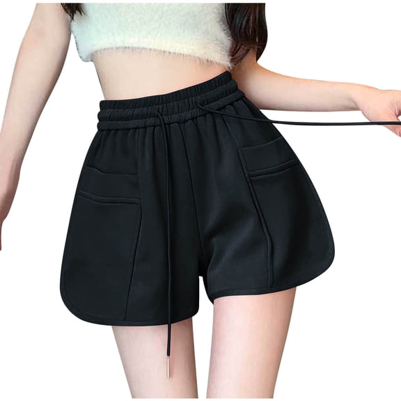 Women's High Waisted Casual Shorts Elastic Drawstring Wide Leg Beach Shorts 2025 Trendy Loose Fit Summer Athletic Shorts with Pocket