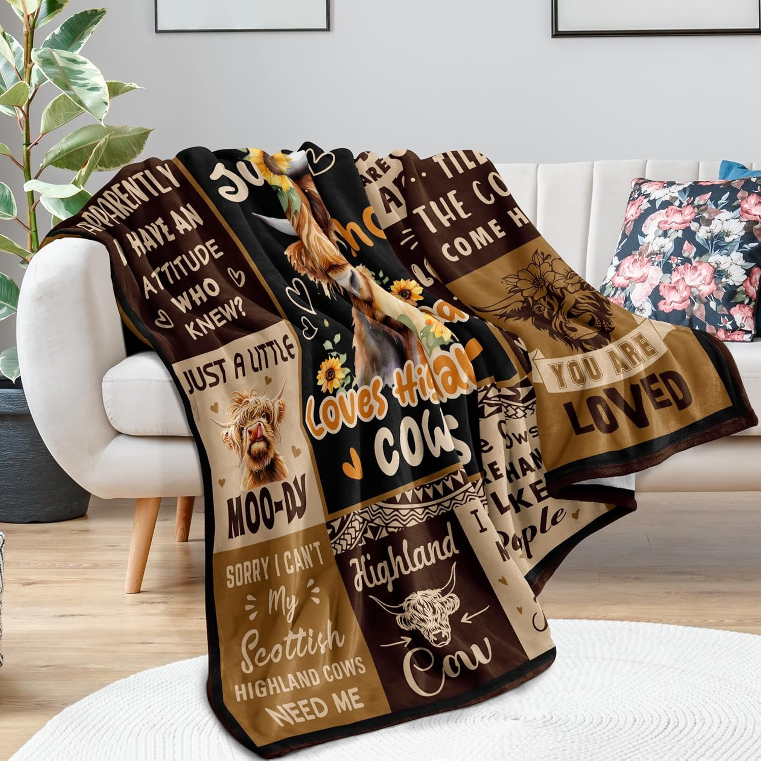 Highland Cow Blanket Highland Cow Gifts for Women Cow Gifts for Women for Birthday Christmas Soft Throw Blanket 50"x60"