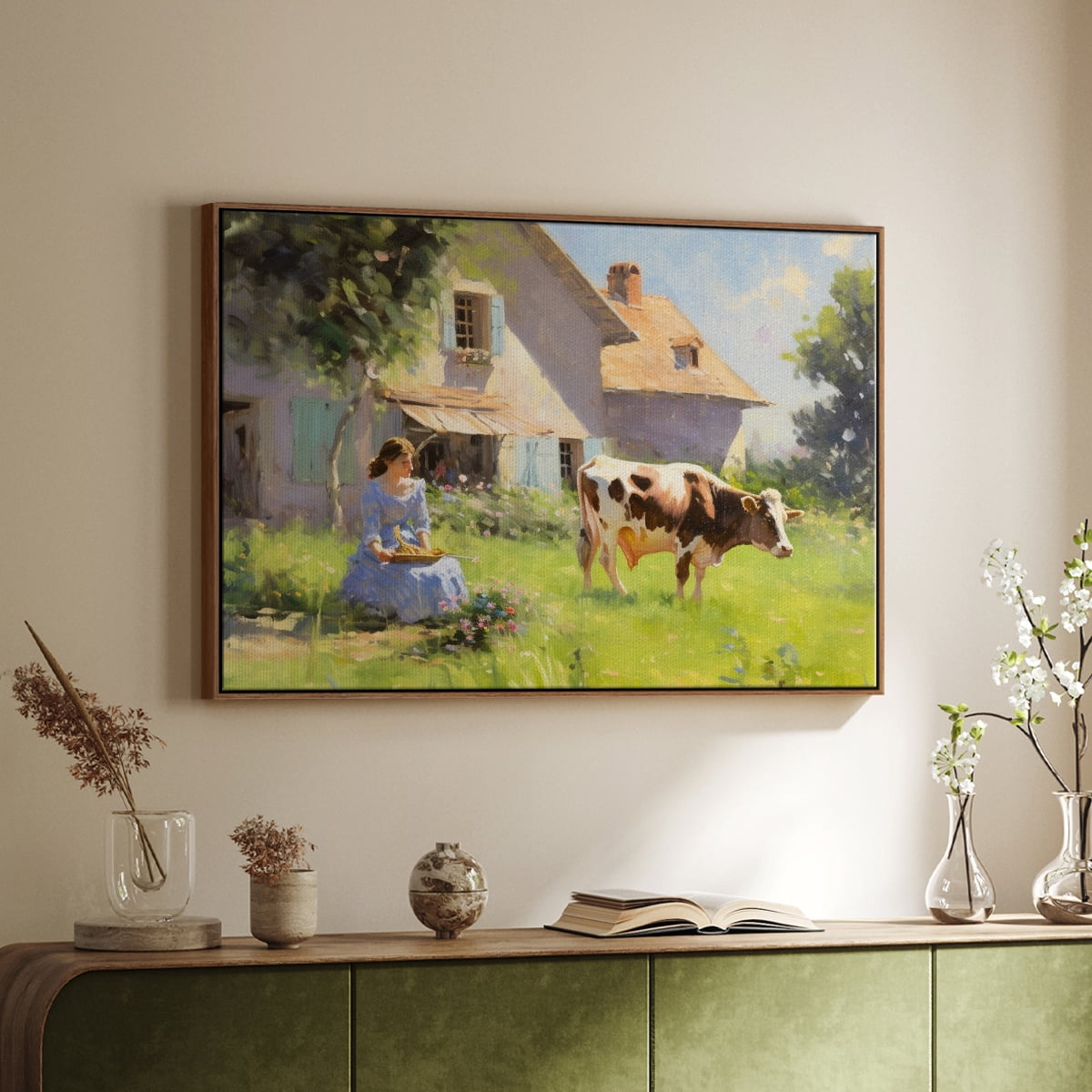Vintage Landscape-CCLI By Wexford Home Framed in Walnut Wood Gallery Wrapped Canvas 25 in. x 37 in.