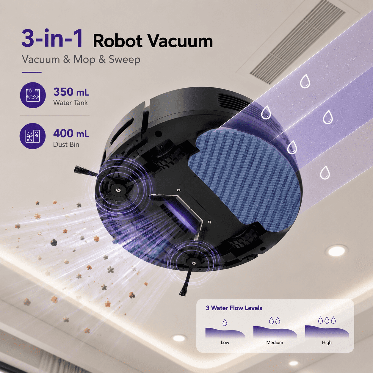 ANSFIL 3 in 1 Robot Vacuum/Mop/Sweep Combo with Smart App&Voice Control,2-in-1 Tank, 4500pa Suction, Q10S