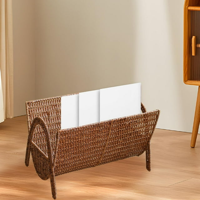 Revistero de ratán sintético, organizador para el hogar, decoración, libros, cesta de almacenamiento, revistero tejido para sala de estar, guardería.
