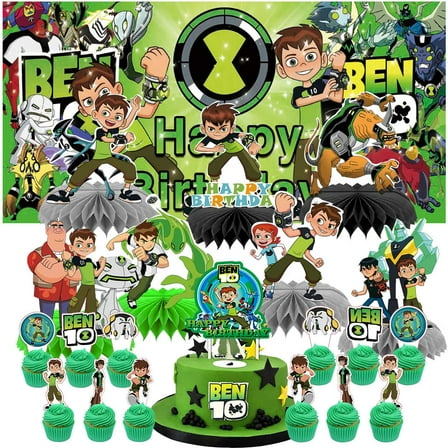 Ben 10 Party Decor Supplies Honeycomb Centerpieces Table Toppers Backdrop Decorations for Birthday Banner