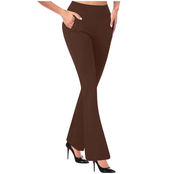 Pisexur Work Pants Women Business Casual Straight Leg Dress Pants with Pockets Women Classic Solid Color Slacks for Office Comfy Stretch Subtle Flare Pants for Women S-2XL Brown