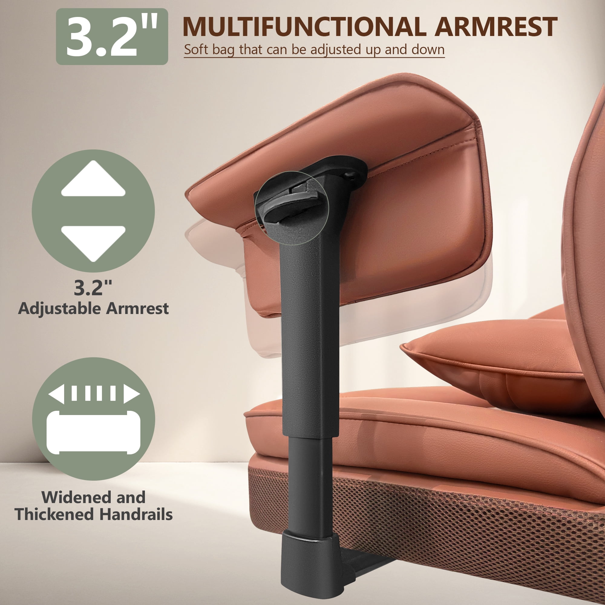 COOLHUT Big and Tall PU Leather Office Chair with Adjustable Headrest & Footrest, Executive Computer Desk Chair with 3D Adjustable Padded Armrest, Ergonomic Office Chair with Lumbar Support, Brown