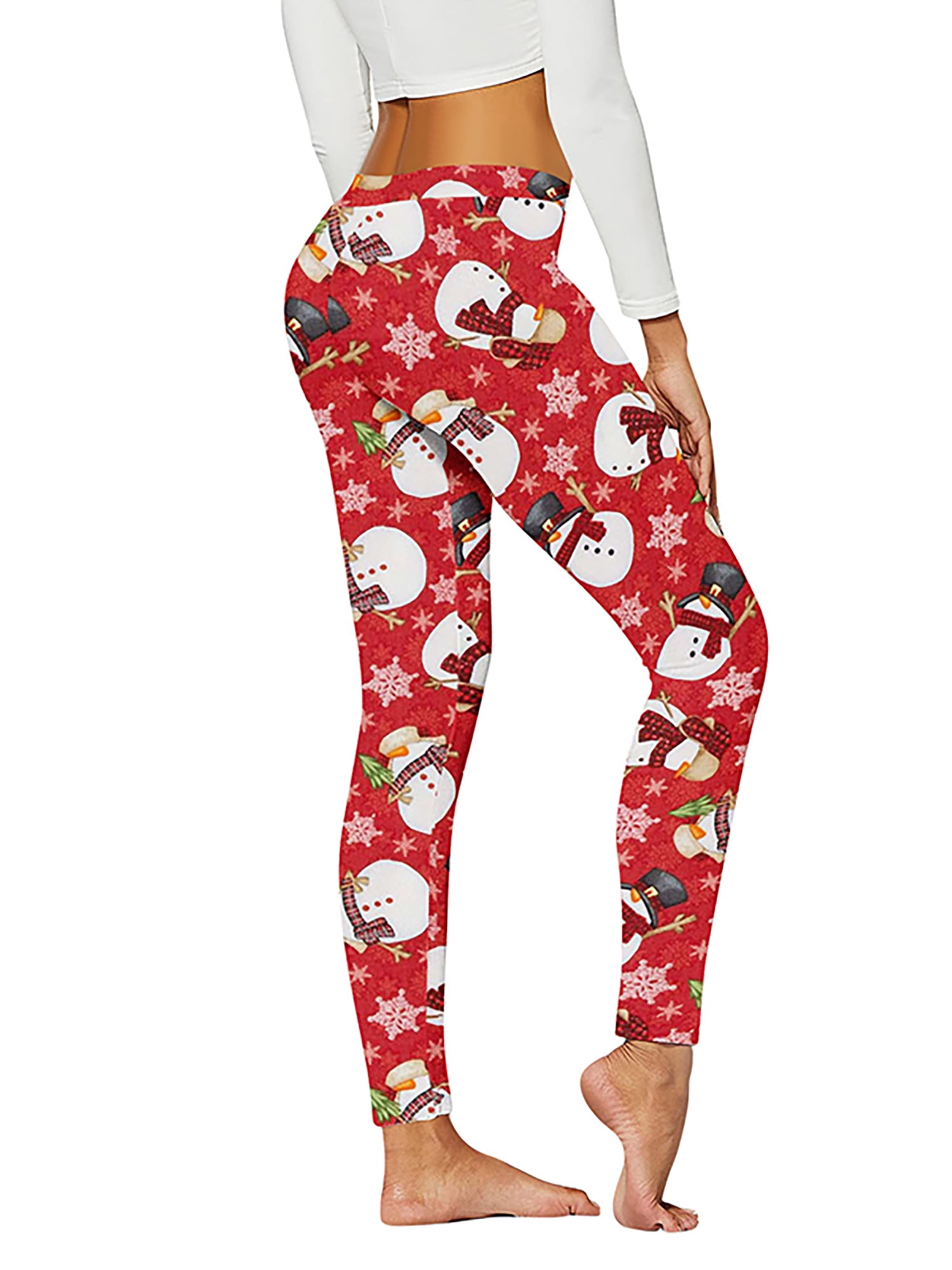 Paille Ladies Snowflake Print Skinny Bottoms Soft Festival Xmas Pants 