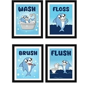Modern 5th - Kids Bathroom Signs Cute Shark Wall Art Prints (Set of 4 Unframed - 8 X 10 Inches), Teens, Boys and Girls Funny Bathroom Sign Wall Art Decor Prints, Colorful Art Poster, Unframe