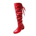 thumbnail image 2 of Willtoo Knee High Boots for Women Lace Tie Bow Pleated Thick Warm High Boots Round Toe Faux Leather Winter Shoes Soft Low Heels Dress Footwear, 2 of 4