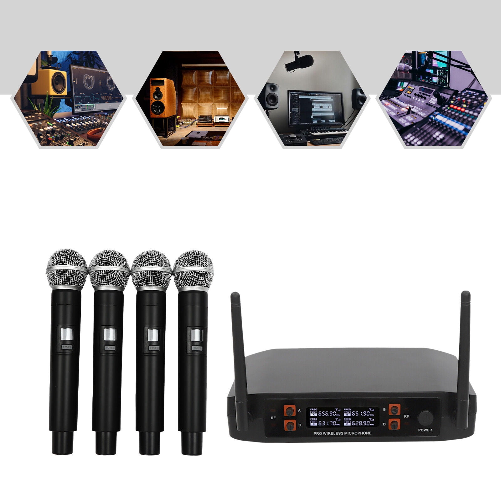 Wireless Microphone System with 4 Hand-held Microphones, 65.62ft Range, for Parties, DJs, Weddings, Karaoke, Home, KTV