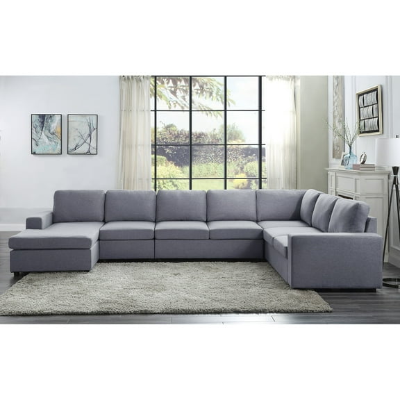 Miekor Furniture Tifton 147" Light Gray Linen 7 Seat Reversible Modular Sectional Sofa Chaise 41931