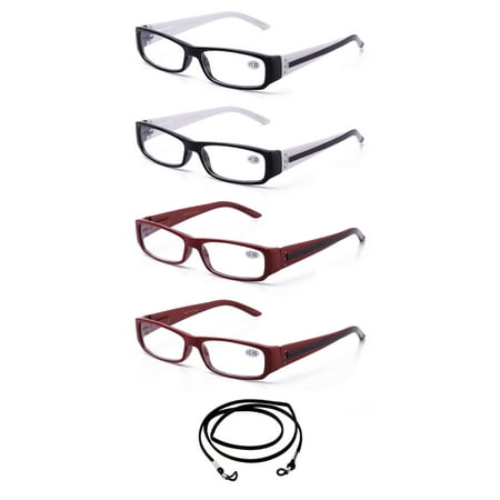 4 Pair IG Slim Light Weight High Fashion Simple Design Reading Glasses, 2 Black & 2 Red, +1.00