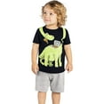 thumbnail image 4 of HAOYUNL Boys 2Pcs Summer Outfits for Kids Toddler Short Sleeve T-Shirt Tops Elastic Shorts Set Toddler Dinosaur Cartoon Clothes 2-7T, 4 of 9