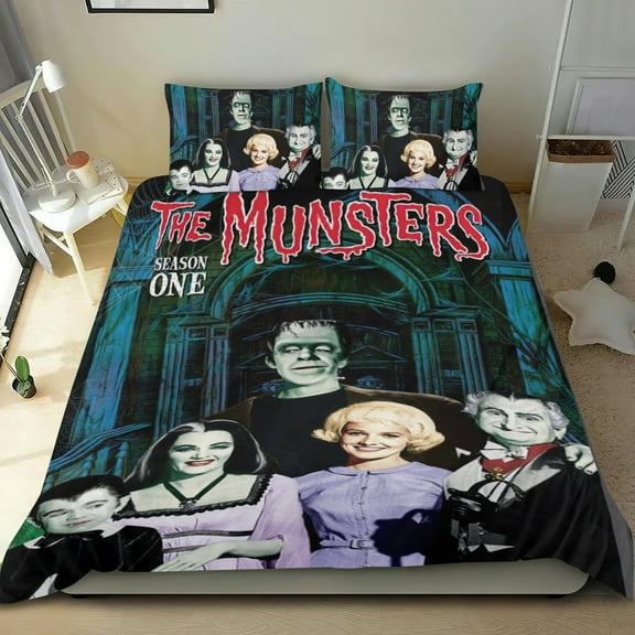 The Munsters Themed Bed Sheet Set Three Piece Set 53x79 In ches Comfortable And Skin Friendly Unique Design Creating A Star Gifts For Family Friends fans