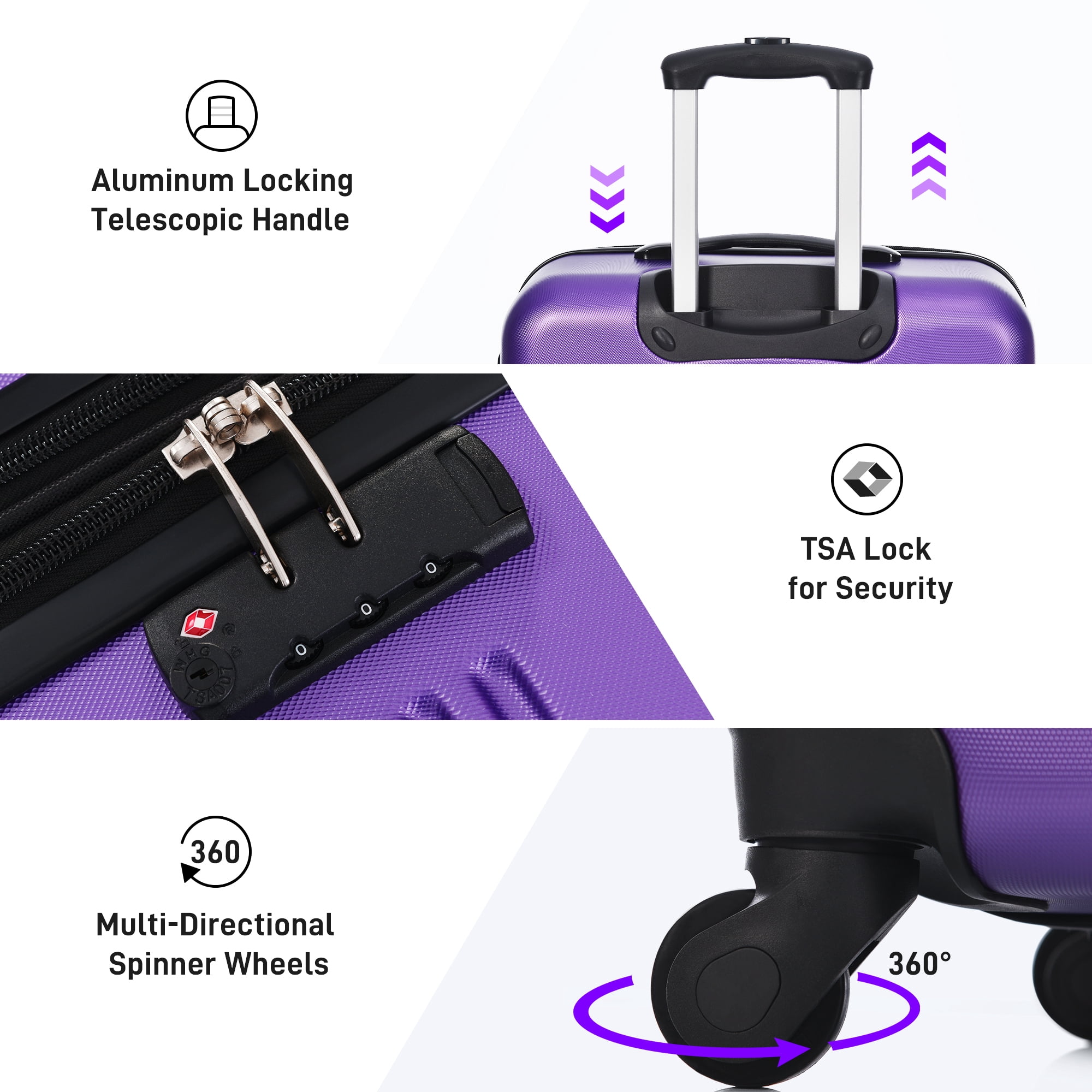 Euroco 13 Piece Luggage Sets, Expandable Hardshell Suitcase Set with TSA Lock,Spinner Wheels and 9 Bags,Lightweight Carry On Travel Luggage,Checked Suitcase for Men Women(16"/20"/24"/28"),Purple