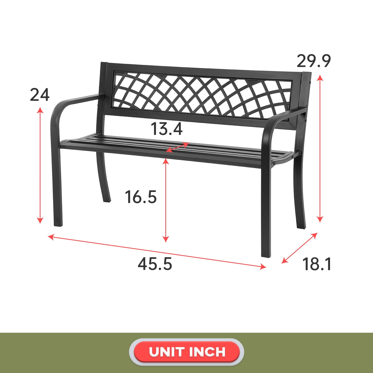 Buy YRLLENSDAN 45.5in Black Outdoor Bench Metal Garden Bench for