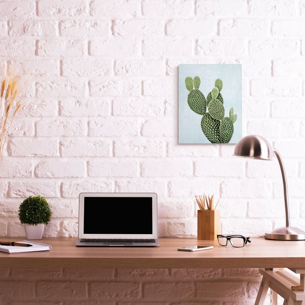 Stupell Industries Unique Desert Cactus Plant Prickly Pear Blue Green Canvas Wall Art Design by Mia Jensen, 16" x 20"