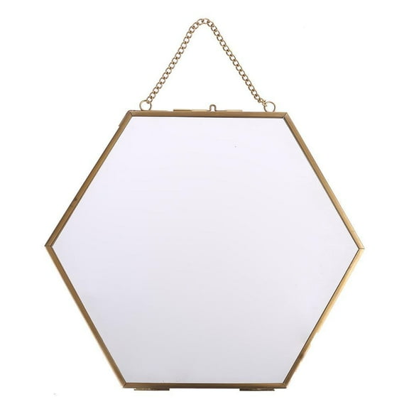 Necvior Hexagon Floating Hanging Photo Frame Metal Glass Portrait Picture Plant Specimen Display Holder Double Sided