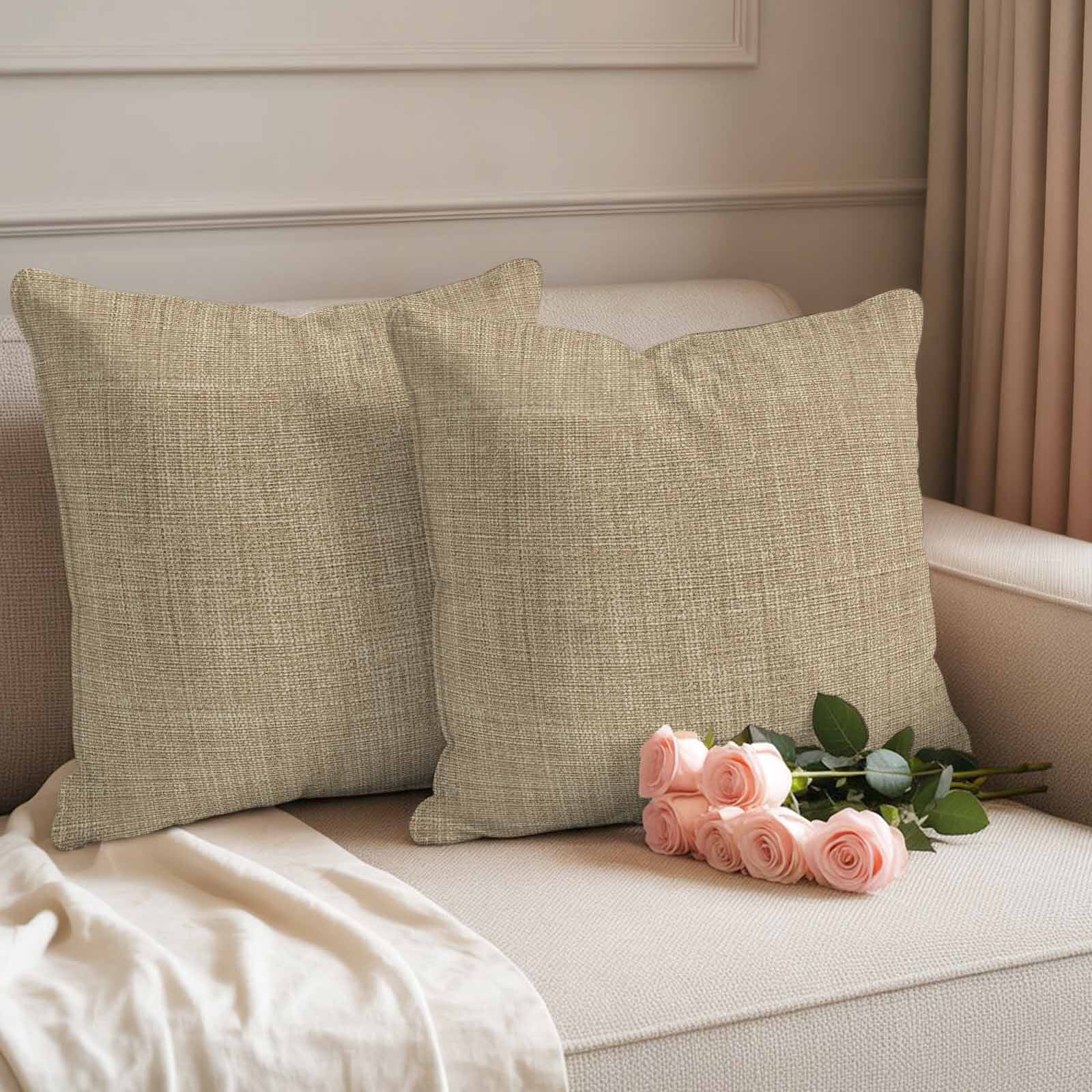 Brown Farmhouse Outdoor Waterproof Pillow Covers, Vintage Country Monochrome Textured Decorative Square Throw Pillowcase Sofa Cushion Sham for Patio/Couch/Chair, 26"x26" 2 Pack
