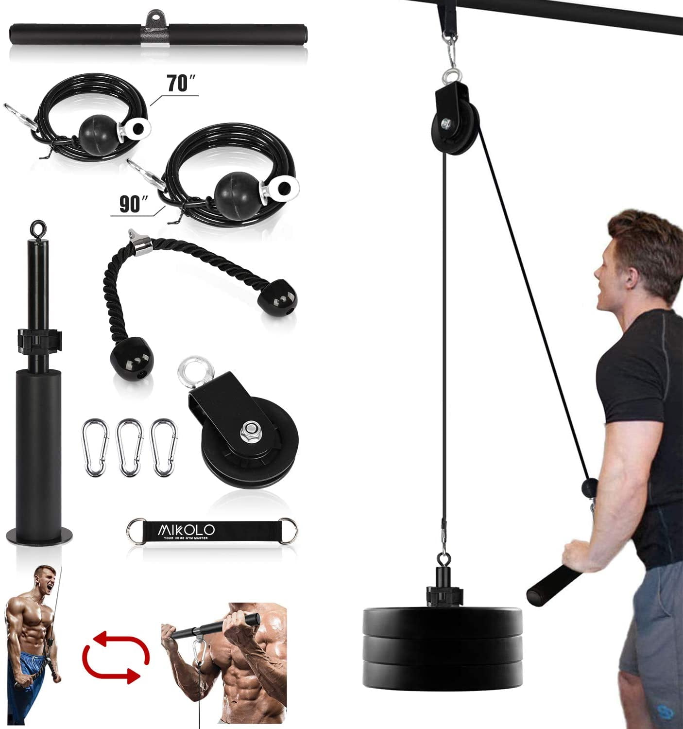 Sports Fitness Pulley Cable System Lifting Machine Triceps Rope Weight Workout 