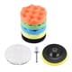 thumbnail image 1 of Kit de almohadillas de pulido de taladro de 5" de espuma, 5 almohadillas de esponja onduladas, 1 almohadilla de lana, 1 almohadilla de respaldo con adaptador de taladro M10, 1 of 7