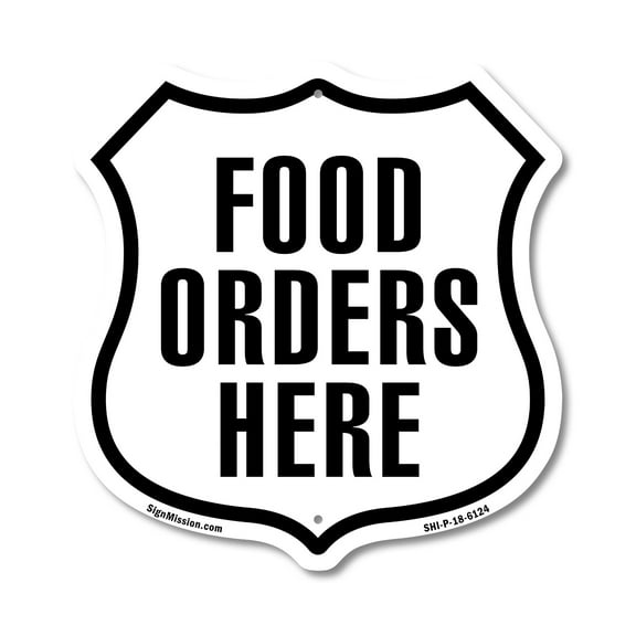 Food Orders Here (2 Pack) 12 inch X 12 inch Shield-Shaped Rust-Free Aluminum Metal Signs Weather Resistant Made in the USA