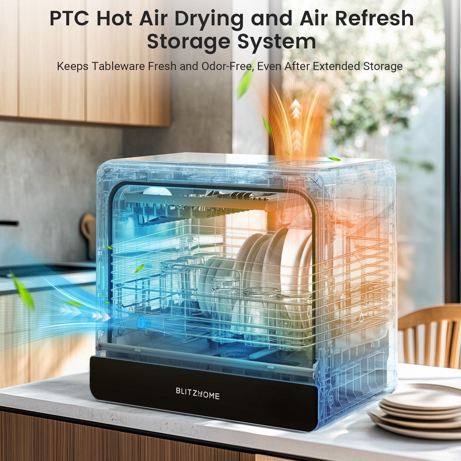 Upgraded Portable Countertop Dishwasher, 9 Programs,5.2L Built-in Water Tank ,3-Spray Arms & 24H Timing,No Installation Needed