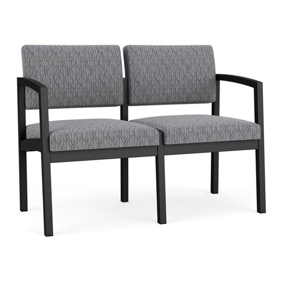 Lesro Lenox Steel Fabric Reception Waiting Room Guest Loveseat in Black/Adler Gray Flannel