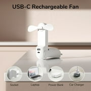 JISULIFE Portable Mini Fan, Rechargeable Handheld Fan, 19Hrs Runtime with Flashlight & Power Bank, 3 IN 1 Foldable Pocket Fan for Travel, Office, Gift for Women -White