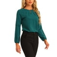 thumbnail image 4 of INSPIRE CHIC Women's Work Tops Chiffon Shirt Long Sleeve Keyhole Neck Elegant Blouse S Green, 4 of 6