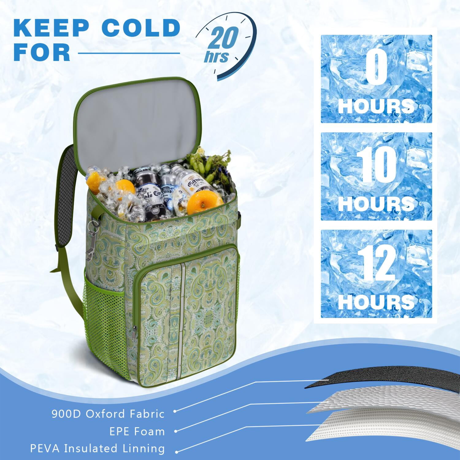 Travel Cooler Bag - Boho Bohemia Flower Camping Beer Cooler Backpack with Bottle Opener- Waterproof Insulated Picnic Backpacks - Cooler Bag for Beach