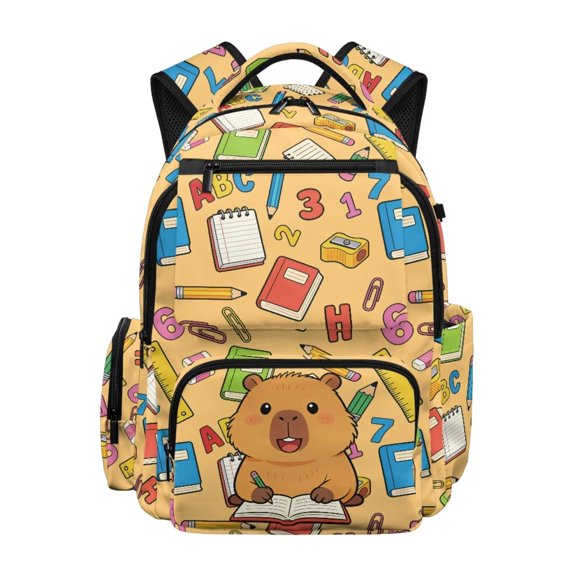 chaqlin Capybara Backpack for Girls 6-8 8-10 Elementary School Bag Cute Kids Bookbag Large Capacity 17 Inch Knapsack with Adjustable Strap