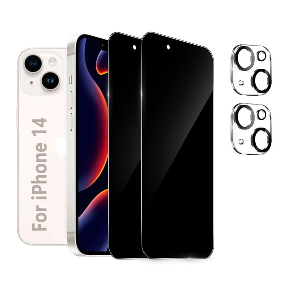 [2 2 Pack] We Life Compatible with iPhone 14 Privacy Screen Protector with Camera Lens Protector, [9H  Tempered Glass] [Military-Grade Drop Protection] HD Clear, Anti-Scratch