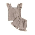 thumbnail image 3 of Trendfront Girls Summer Square Neck Sleeveless Top Clothing Sets 2 Piece Ruffle Flutter Sleeve Gingham Plaid Outfits Shorts Sets, 3 of 7