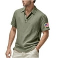 thumbnail image 2 of Jjayotai Henley Shirts for Men, Men's Summer Cotton Linen Casual Embroidered Flag Printed Polo Shirt T-shirt Short Sleeve Lapel Top, True Classic Tees Men, 2 of 9