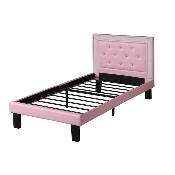 Pink Faux Leather Upholstered Twin Bed Frame - Walmart.com - Walmart.com