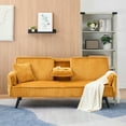 thumbnail image 2 of Futon Sofa Bed Corduroy Convertible Sofa Bed Upholstered Folding Sofa Bed with Pillows,2 Cup Holders,Orange, 2 of 7