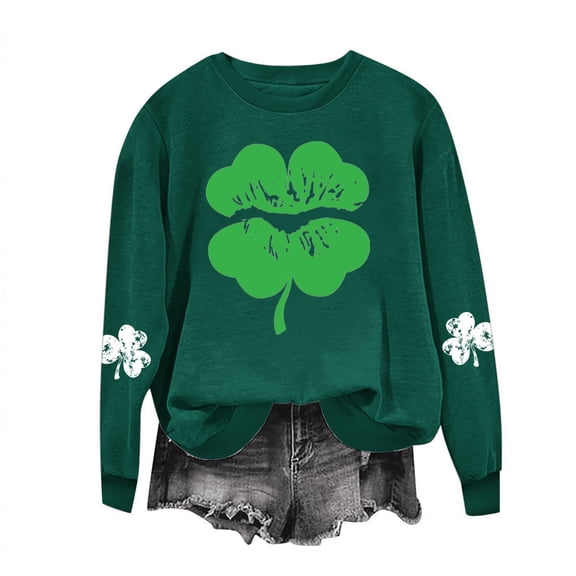 Herrnalise Women's St. Patrick's Day Clover Printed Tops Irish Shamrock Sweatshirt Long Sleeve Slouchy Pullover Tops Gear up for greatness for less