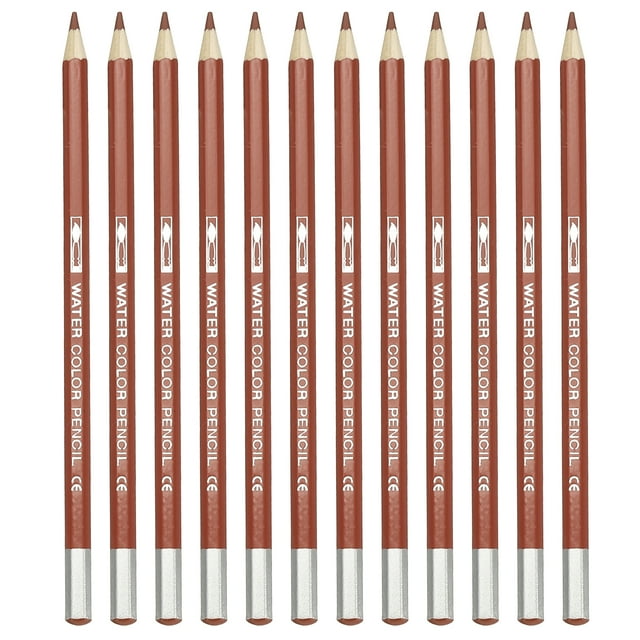 Uxcell 12Pcs Watercolor Pencil for Coloring, Drawing, Painting, Bright Brown