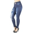 thumbnail image 3 of Fashion2Love Women's Juniors Butt Lift Push Up Mid Waist Ripped Distressed Skinny Jeans, 3 of 10