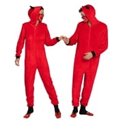 Holiday Matching Couples Costume Pajama Onesie With Socks and Mask, Ghost, Devil, and Skeleton, Red Devil (Men), Size: XL