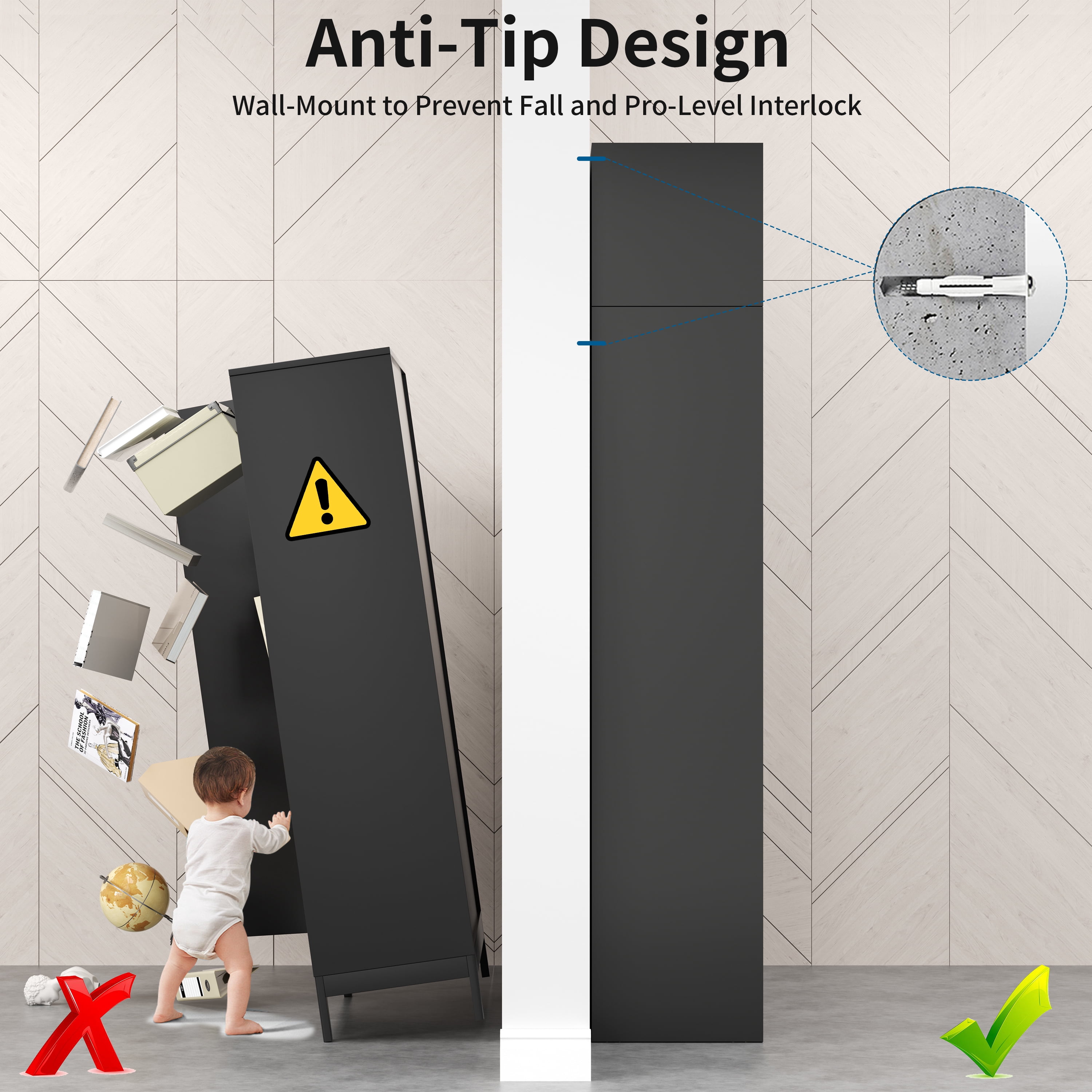 Polup 86" Height Modern Metal Pantry Storage Cabinet with Doors and Adjustable Shelves Black for Living Room Kitchen and Home