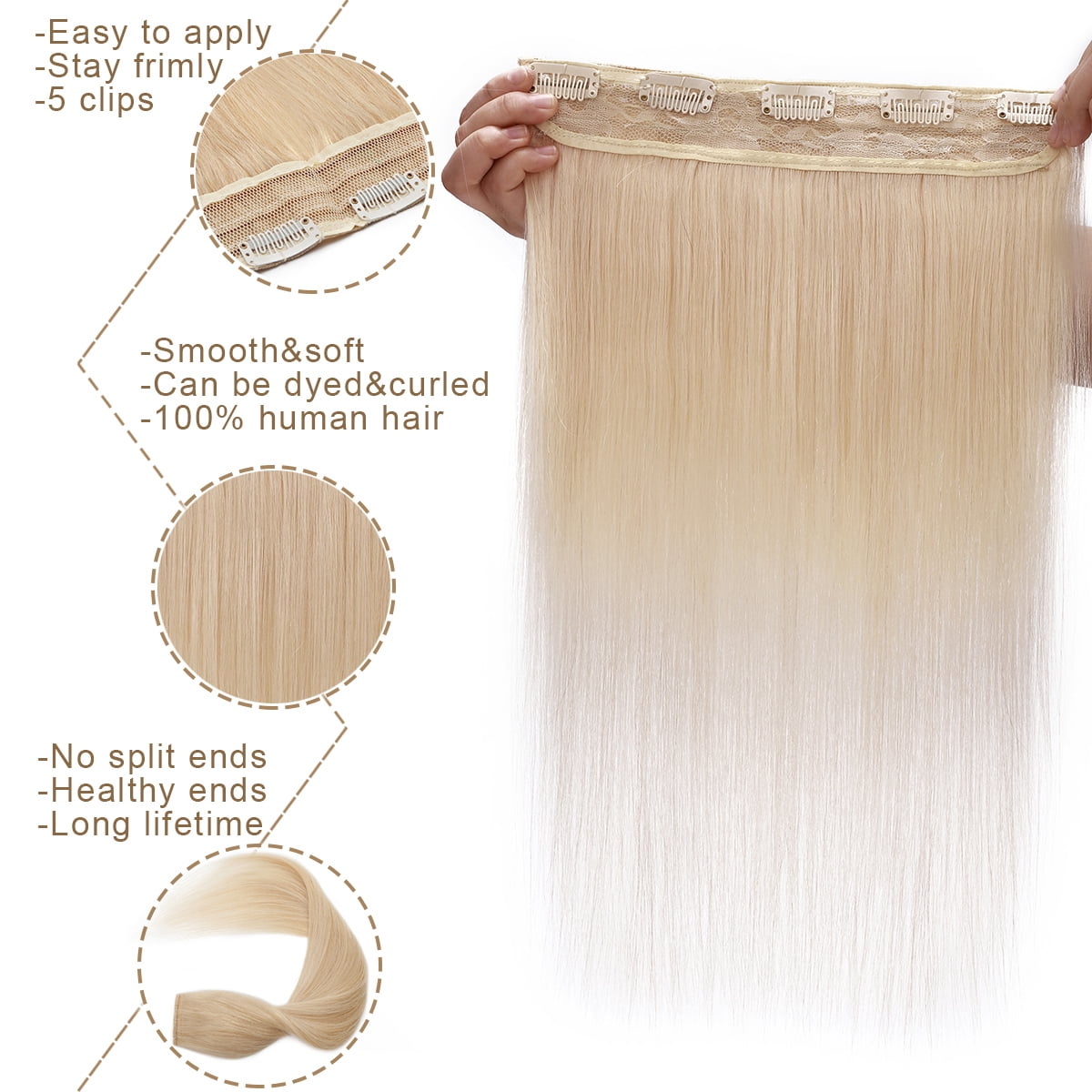 SEGO Clip in Hair Extensions Human Hair 3/4 Full Head 100% Real Remy Thick Hair Extensions Silky Straight Balayage Blonde Hair Pieces