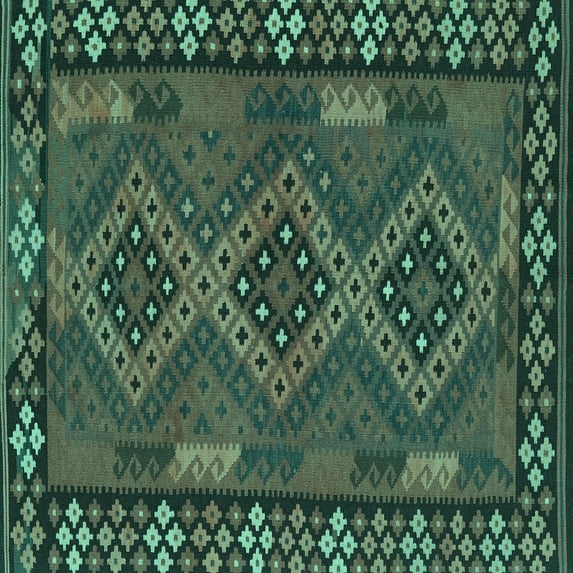 Ahgly Company Machine Washable Indoor Square Southwestern Turquoise Blue Country Area Rugs, 3' Square