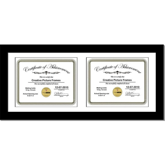 CreativePF [14x30bk-w] Black Horizontal Double Diploma Frame with 2 Opening White Matting | Holds 2- 6x8-inch Documents with installed Wall Hanger (White Mat-horizontal Black Frame, 10x12)