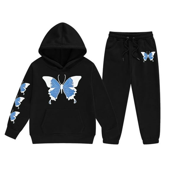 WOYY Little Girls Sweatsuit Butterfly -Lined Hoodie Pants Clothes Set, Sizes 6-7