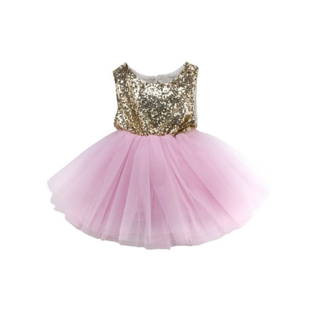 

Baby Dress Girls Fancy Wedding Dress Sleeveless Sequins Party Birthday Baptism Dress