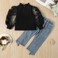 thumbnail image 4 of Sngxgn Toddler Girl's 2 Piece Outfits Short Sleeve Twist Tee with Flare Pants Cute Set(Black,90), 4 of 9