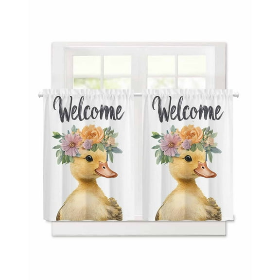Duck Short Blackout Curtains 45 Inch Long Welcome Garland Animal Rod Pocket Kitchen Curtains, 2 Panels Thermal Insulated Room Darkening Drapes for Bedroom, 30"W x 45"L