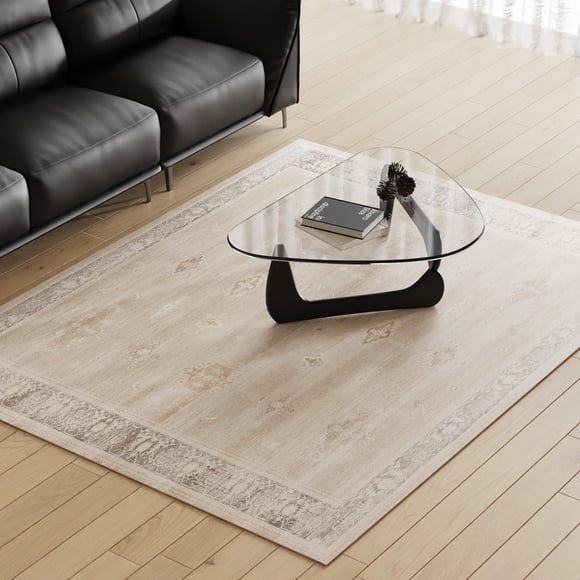 FUNMAT Area Mat for Living Room, 5'x7' Waterproof Area Rug for Dining Room, Non-Slip Vinyl Floor Mat for Home, Stain-Resistant Hard Floor Protector M